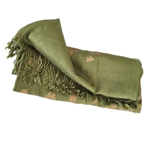 Pakistani NIDA AZWER ATELIER Scarf, Stole, Wrap 78 x 28 Green Gold Butterflies - Picture 1 of 12